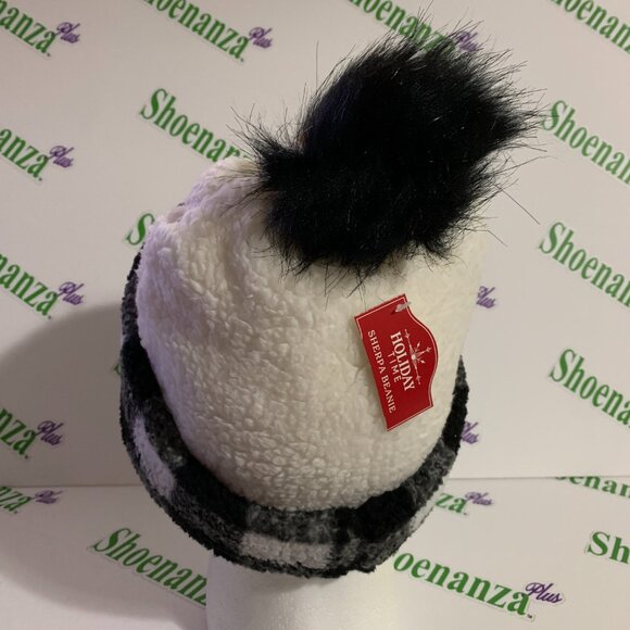 Ugly Christmas Hat Holiday Time Snowman Sherpa Beanie Cuffed Lined Plaid Cap - Picture 6 of 7